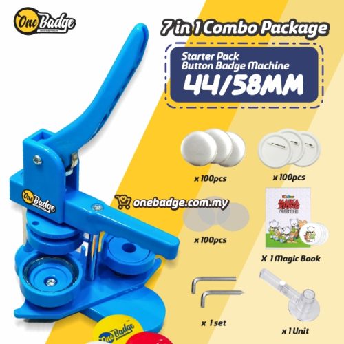 Maika Blue Button Badge Machine with 44mm/58mm Mould (7 in 1 Package ...